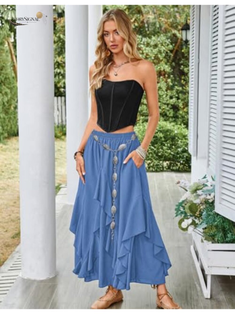 Long Ruffled Flowy Renaissance Maxi Skirt - Picture 3 of 6